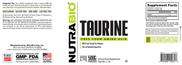 Nutrabio 100% Pure Taurine 1000mg 150 Veggie Caps - Image 2