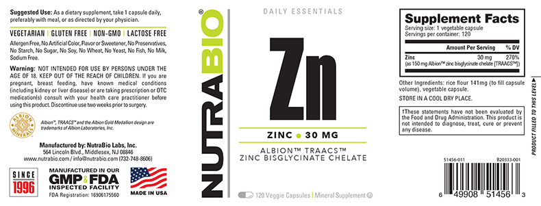 NutraBio Chelated Zinc (30mg) - Image 2