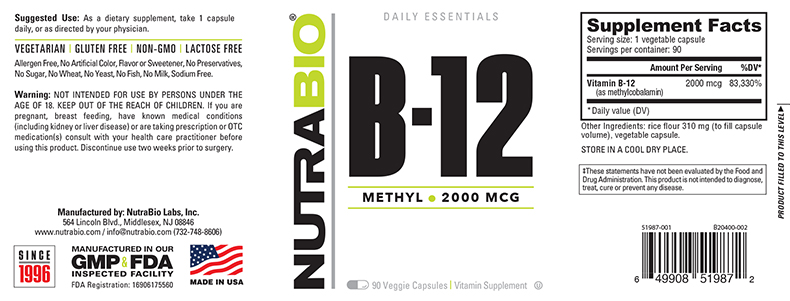 NutraBio Methyl B-12 (2000mcg) - Image 2