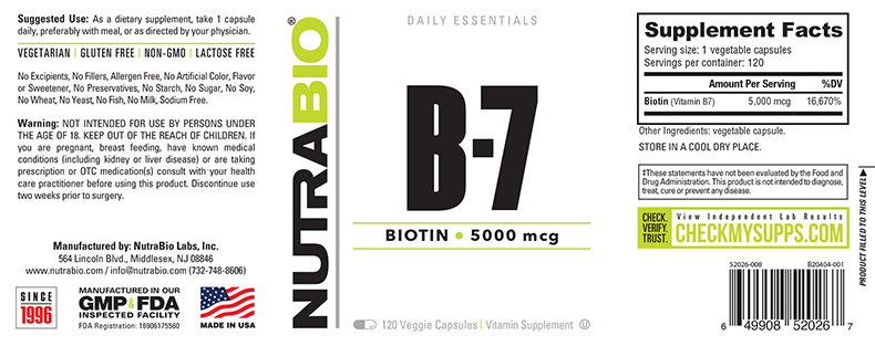 NutraBio Biotin (5000mcg) - Image 2