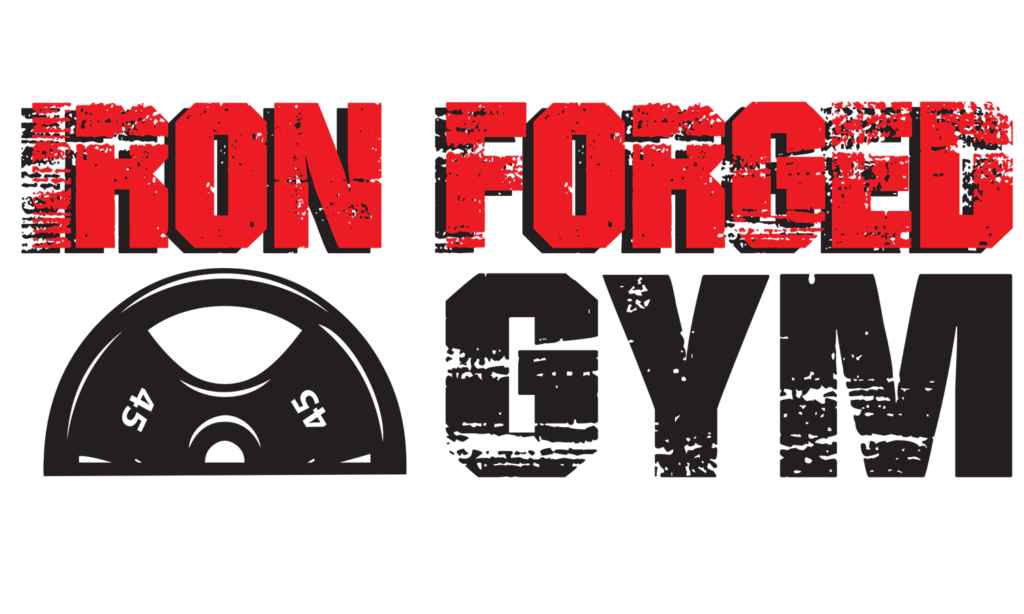 Iron Forged Gym Logo Bold Letters using red and black with White background